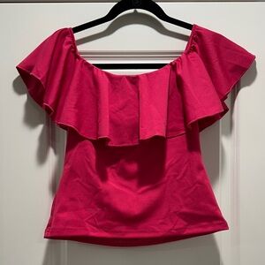 Hot pink ruffle neck top